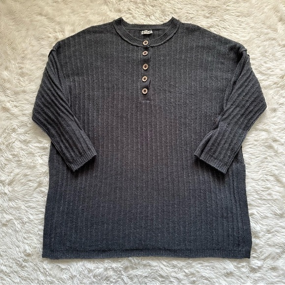 Free People Sweater Around The Clock Pullover Ribbed Charcoal Gray XS - Picture 2 of 11